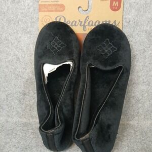 dearfoams Black Women's Ballet Slippers with Floral Stitching